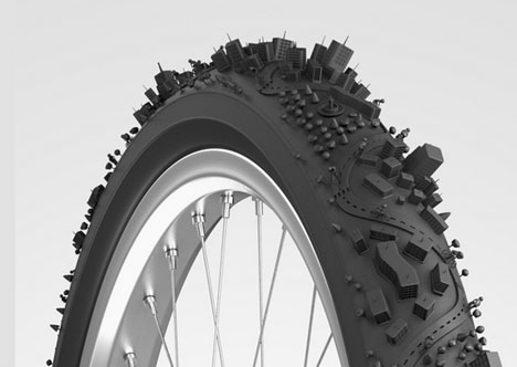 Bike tire cityscape